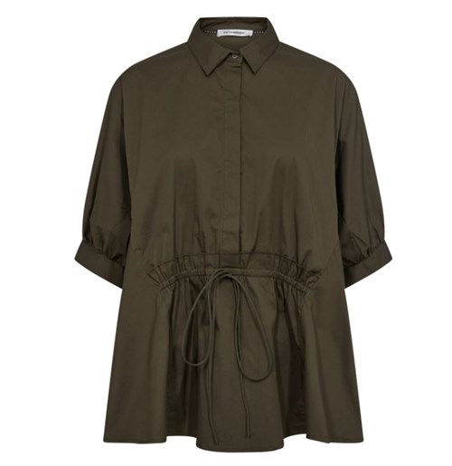 Skjorte bluse med bindbånd og vidde i army fra Co'Couture